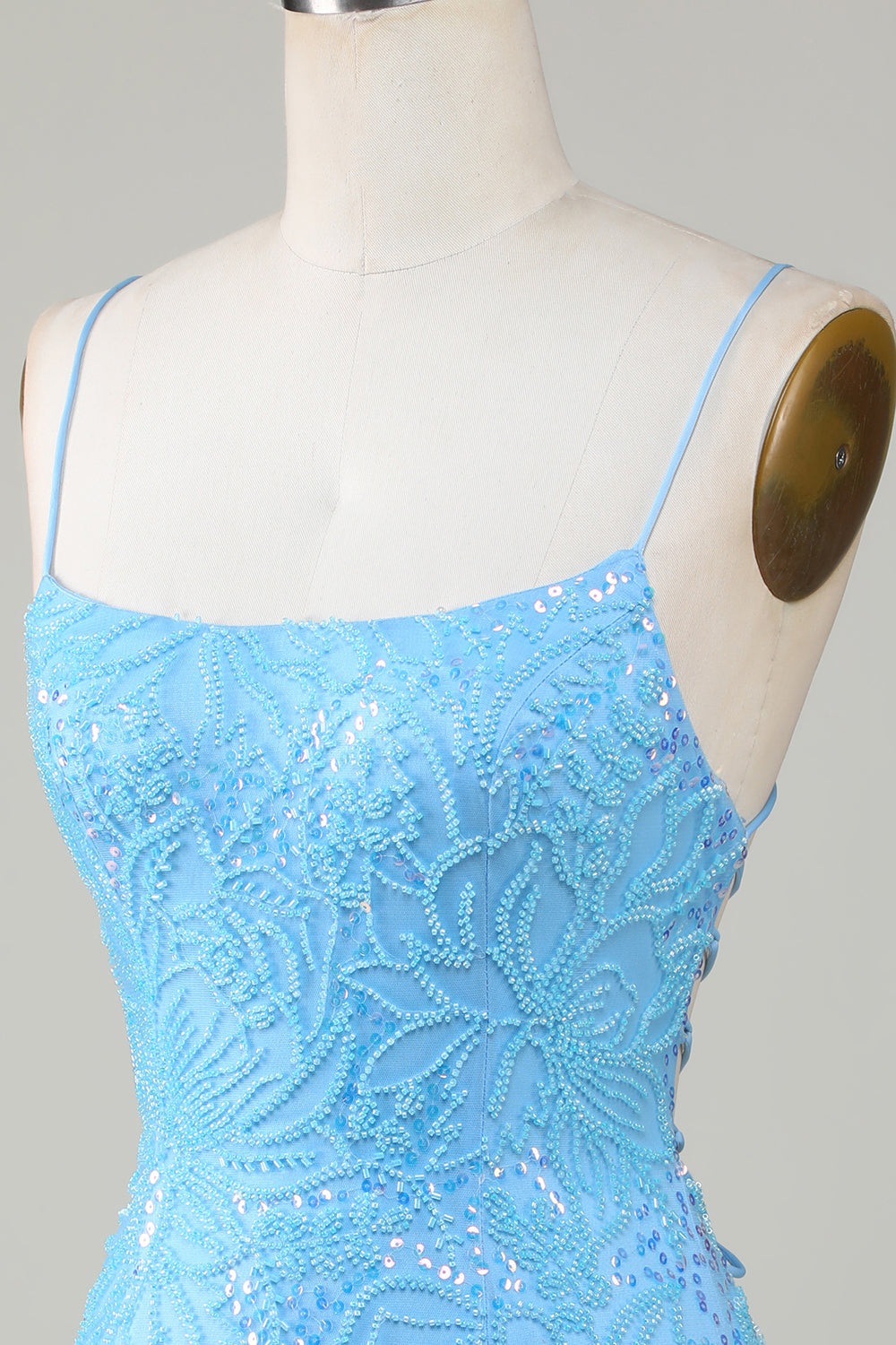Sparkly Blue Beaded Tight Short Graduation Dress