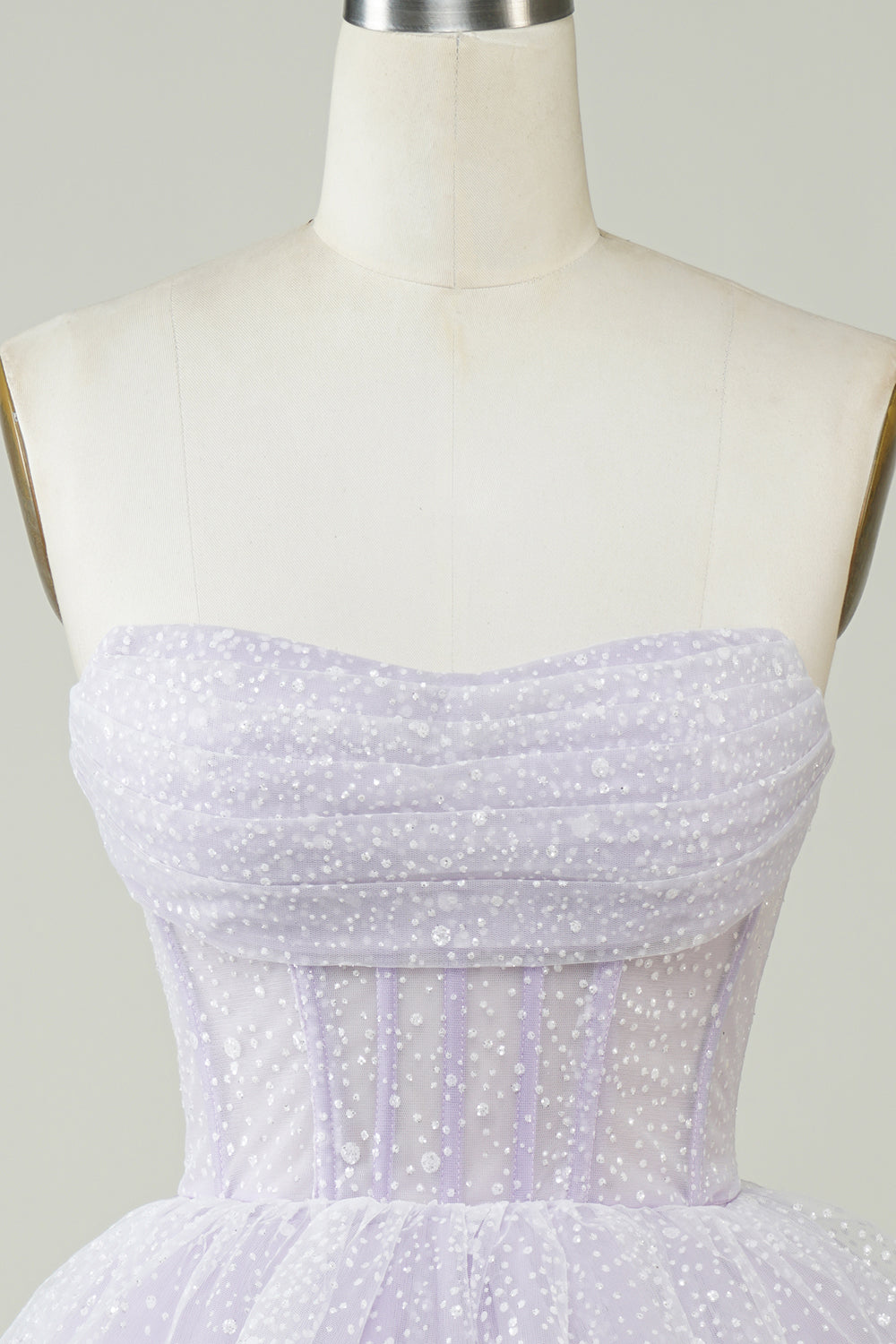 Robe de bal courte à corset superposée violet scintillant