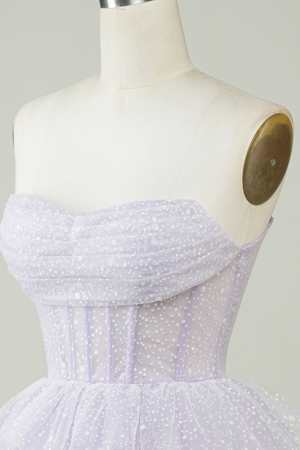 Robe de bal courte à corset superposée violet scintillant