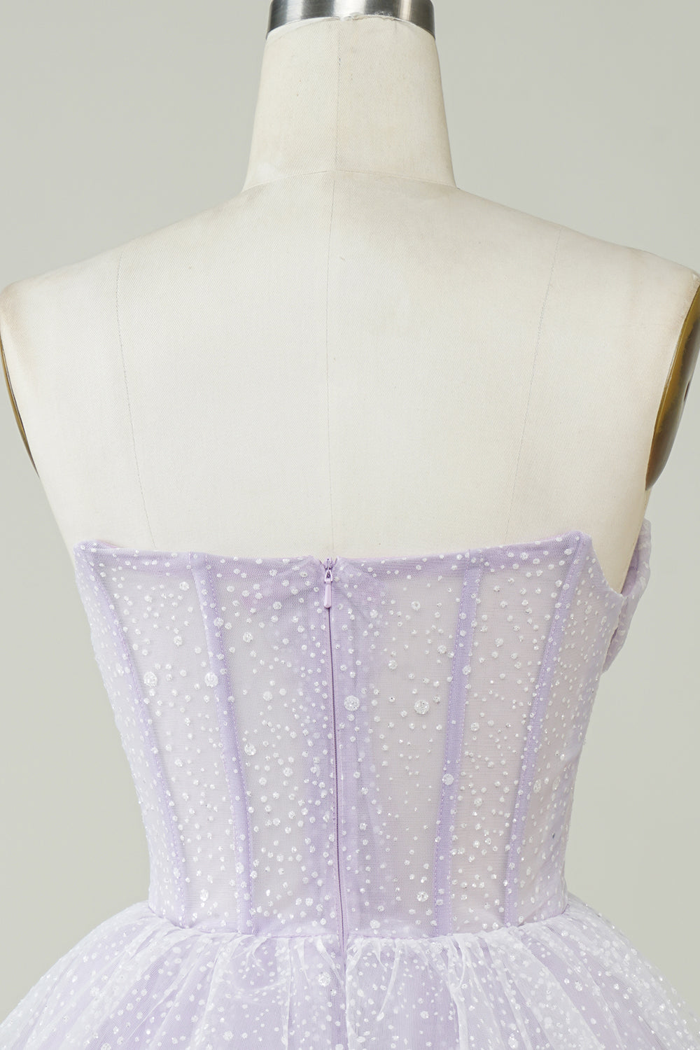 Robe de bal courte à corset superposée violet scintillant