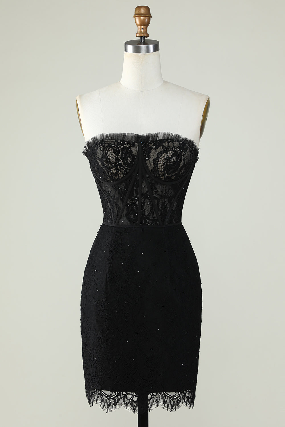 Robe de diplôme noire sans bretelles avec perles