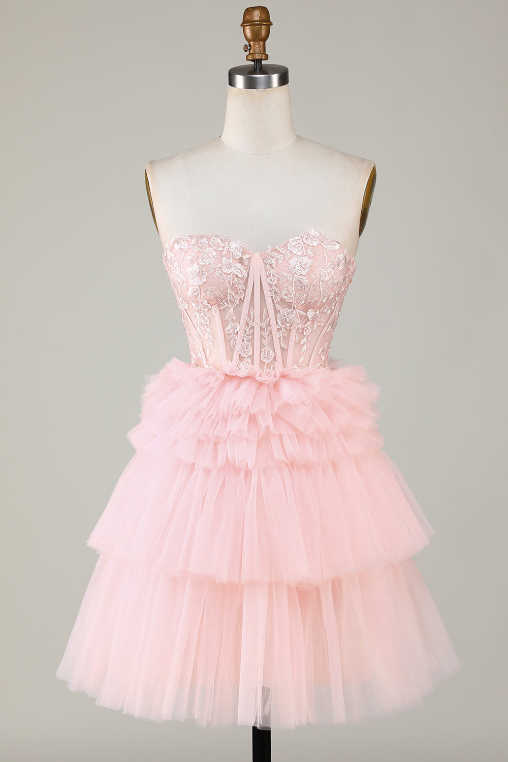Mignonne robe de bal courte bleue en corset ligne A cœur avec volants