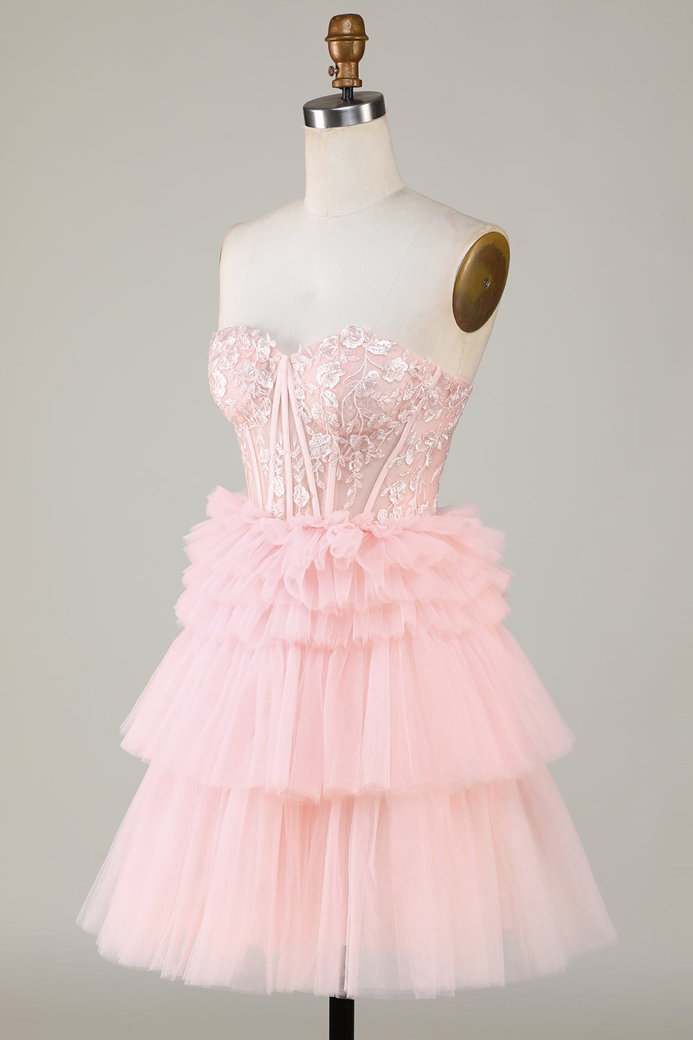 Mignonne robe de bal courte bleue en corset ligne A cœur avec volants