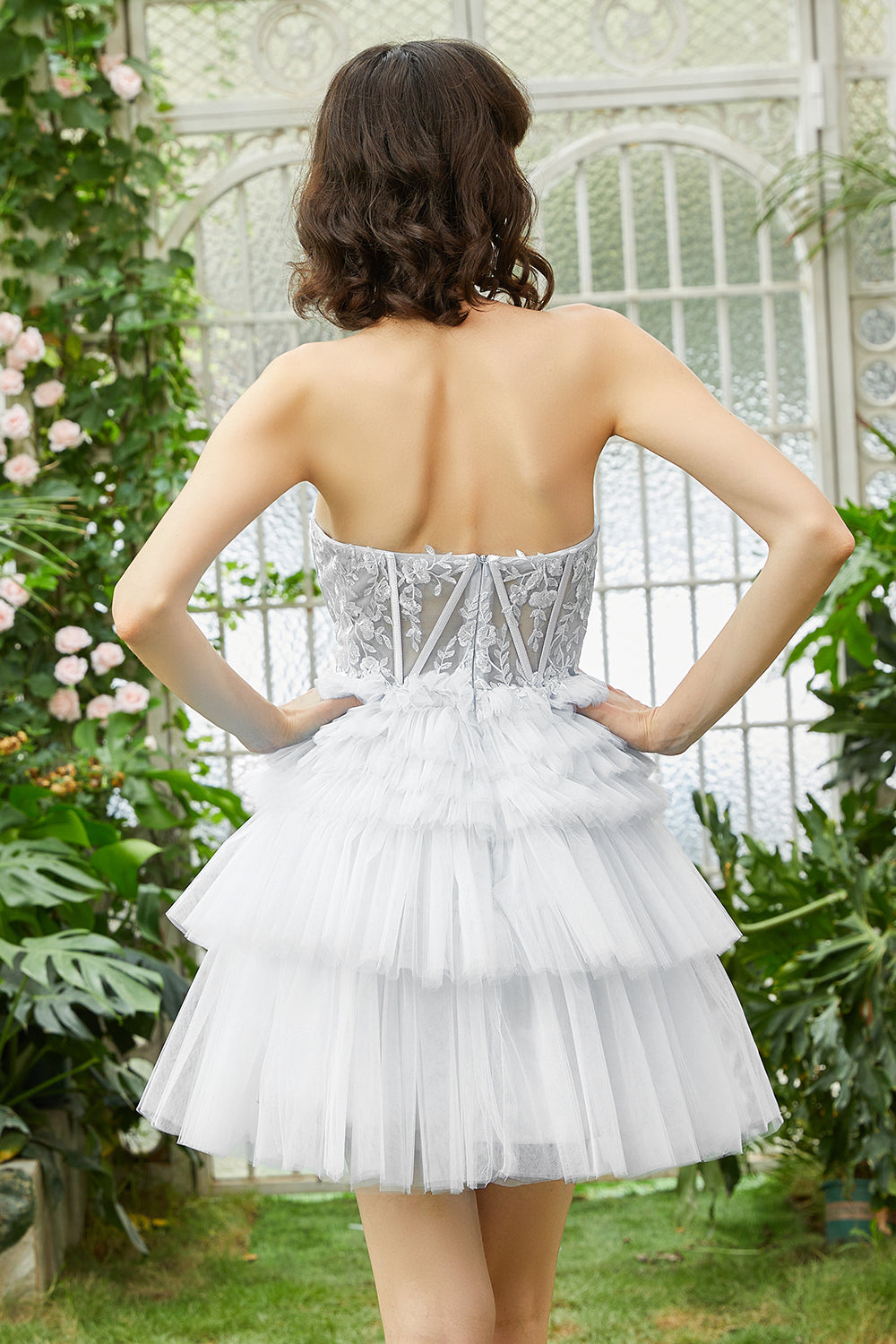 Corset blanc étagé A-line en tulle Petite Robe Blanche