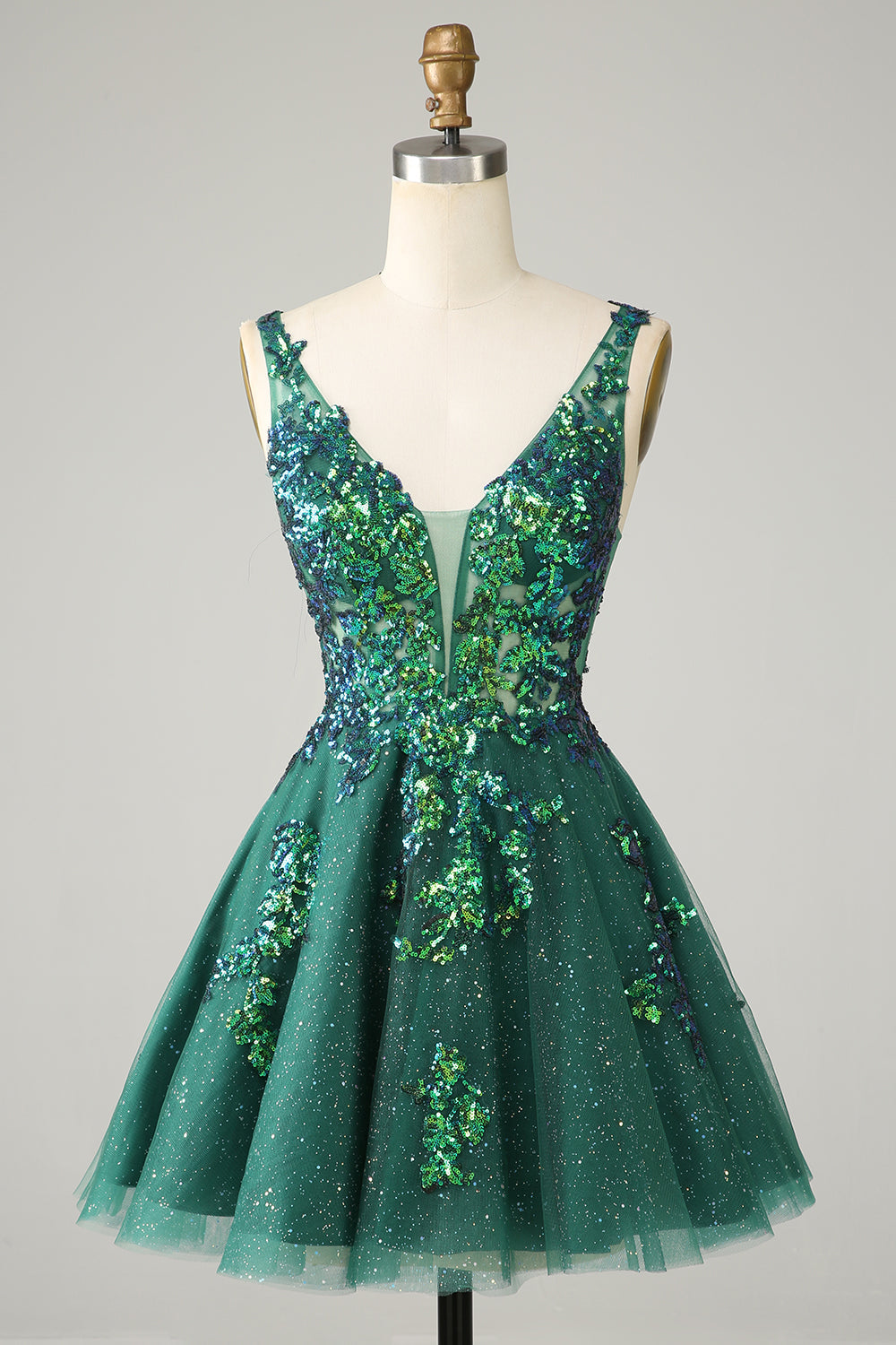 Robe de bal orange trapèze scintillante avec sequins