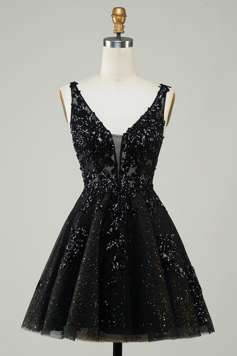 Robe de cocktail courte en fuchsia à sequins, décolleté en V et dos nu