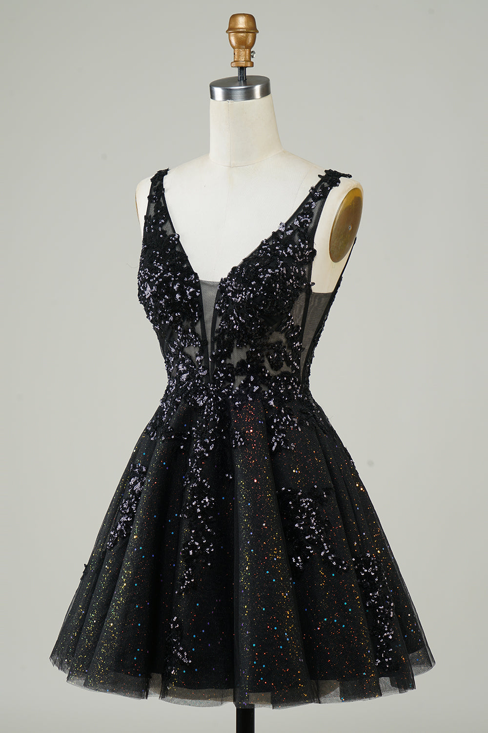 Robe de bal orange trapèze scintillante avec sequins