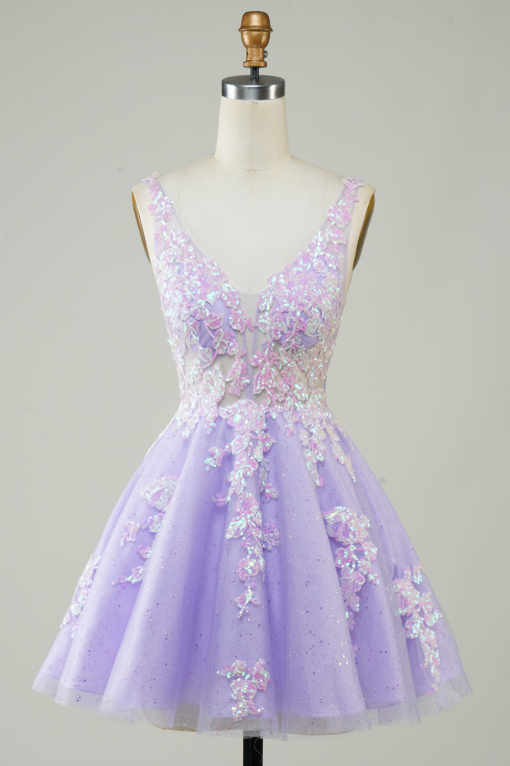 Robe de cocktail courte en fuchsia à sequins, décolleté en V et dos nu