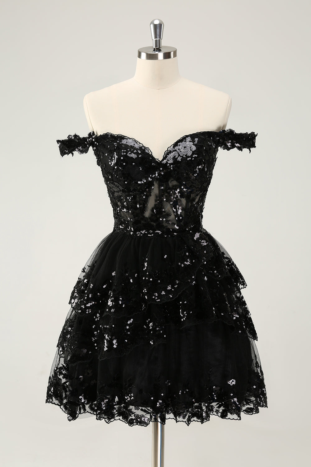 Cute Sparkly Hot Pink A-Line Tiered Corset Lace Short Homecoming Dress