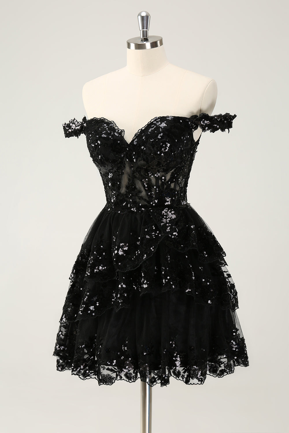 Cute Sparkly Hot Pink A-Line Tiered Corset Lace Short Homecoming Dress