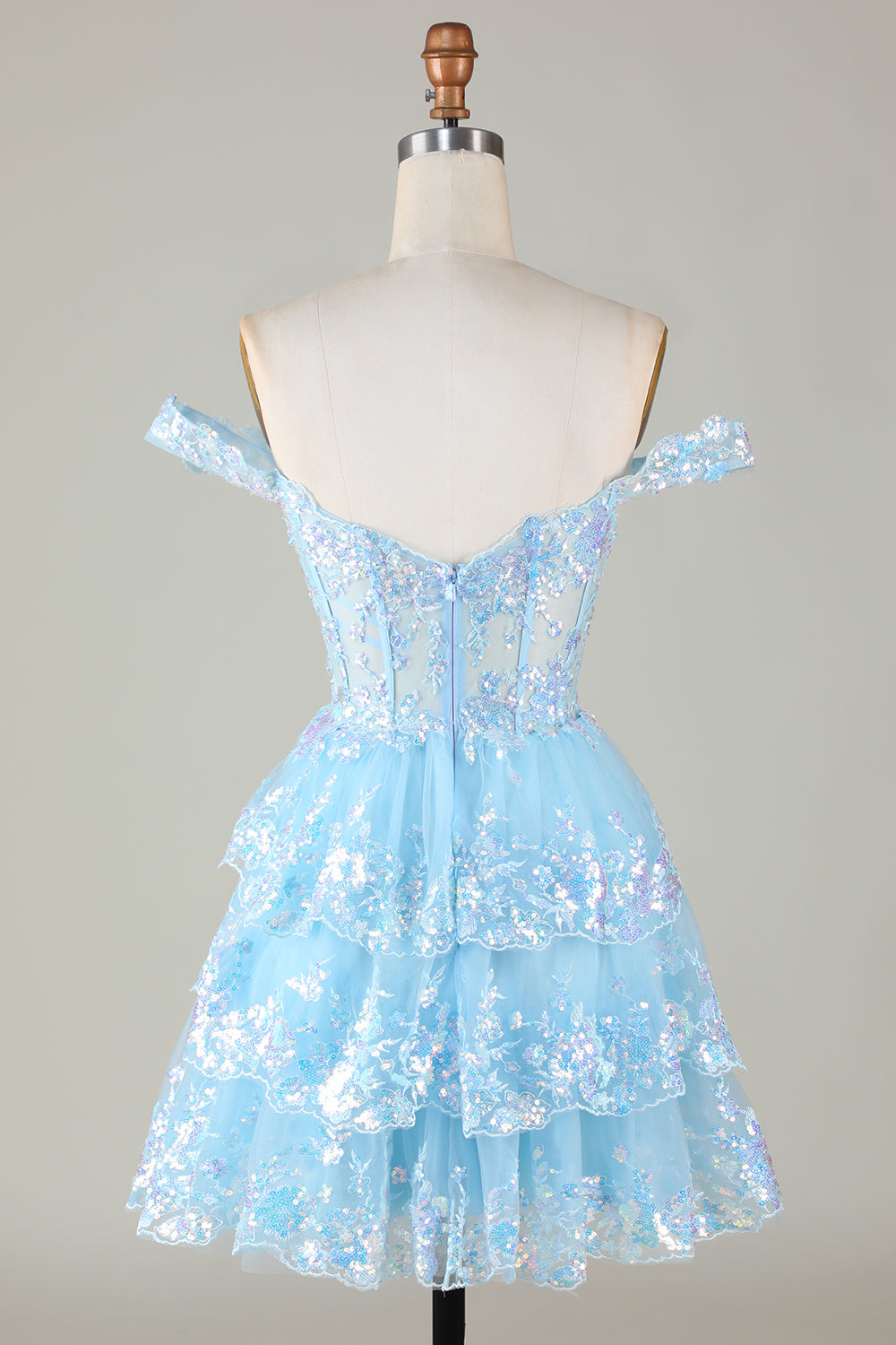Pink Sparkly Corset Tiered Lace A-Line Short Party Dress