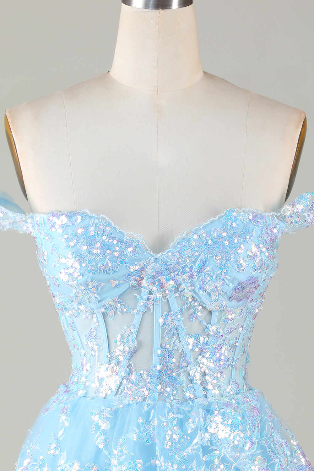Robe de soirée courte trapèze avec corset rouge scintillant en dentelle à plusieurs niveaux