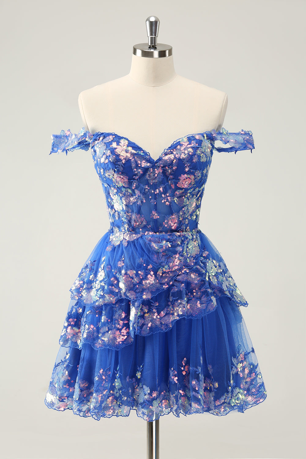 Cute Sparkly Hot Pink A-Line Tiered Corset Lace Short Homecoming Dress
