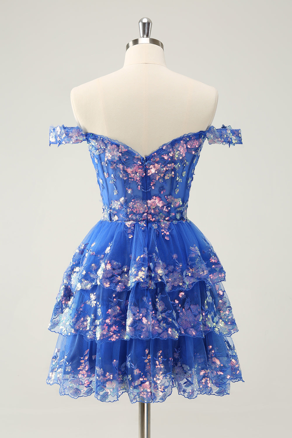 Cute Sparkly Hot Pink A-Line Tiered Corset Lace Short Homecoming Dress