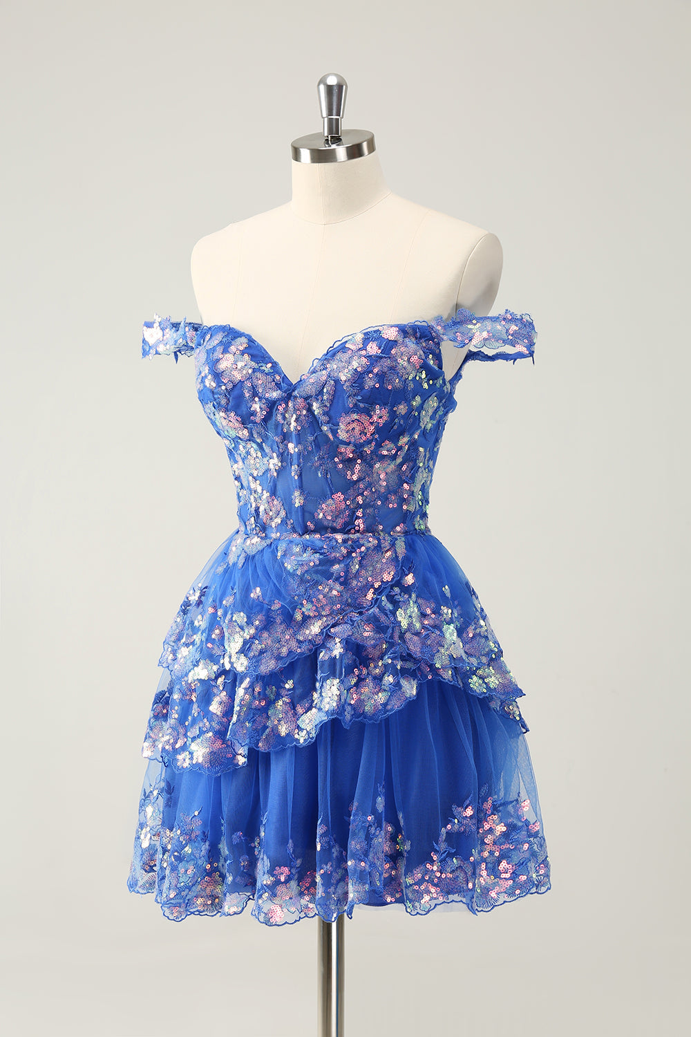 Cute Sparkly Hot Pink A-Line Tiered Corset Lace Short Homecoming Dress
