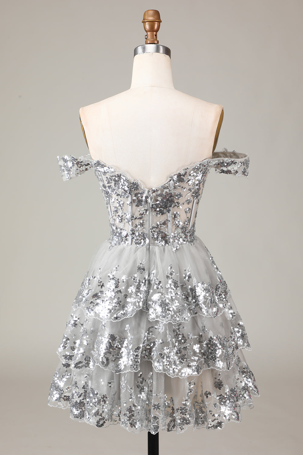 Cute Sparkly Hot Pink A-Line Tiered Corset Lace Short Homecoming Dress