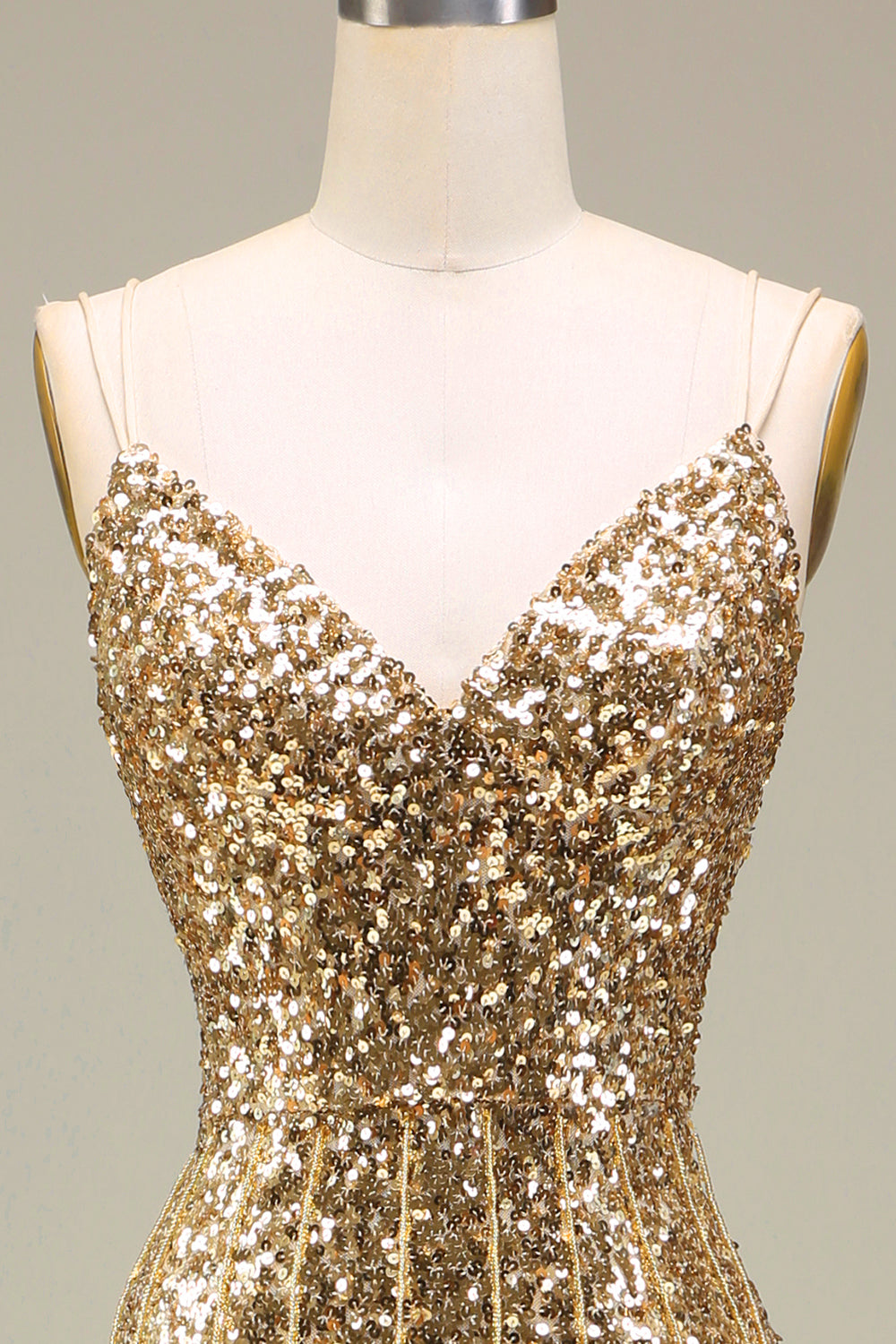 Robe de bal longue sirène dorée scintillante avec fente