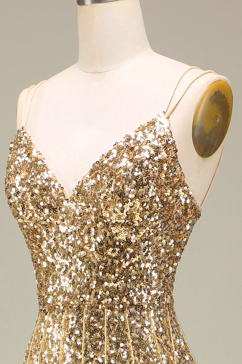 Robe de bal longue sirène dorée scintillante avec fente