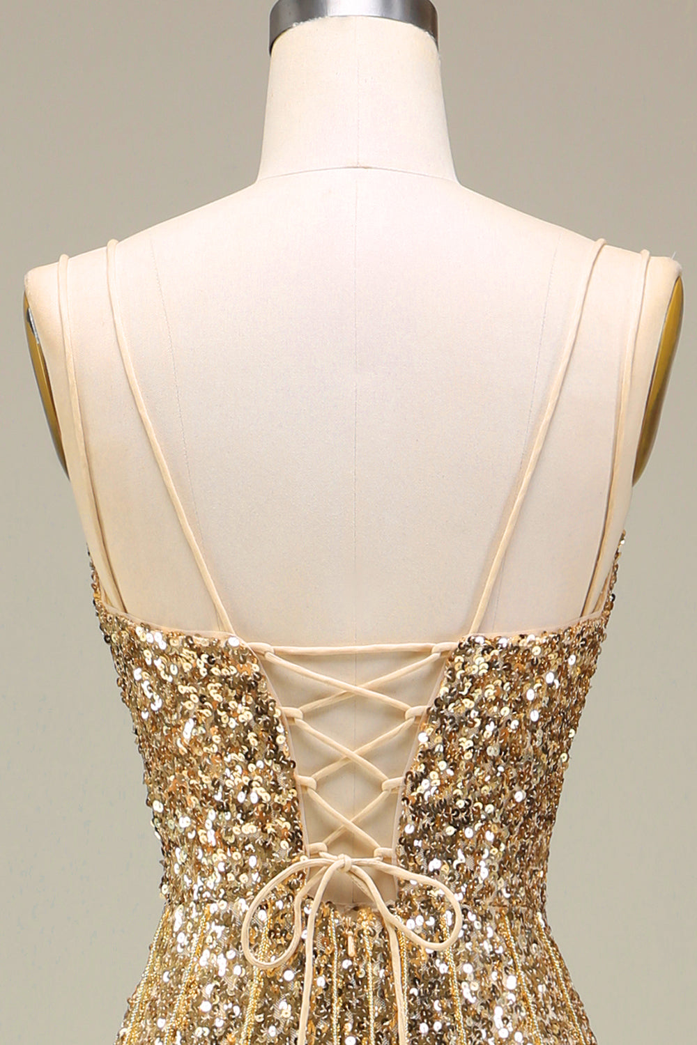 Robe de bal longue sirène dorée scintillante avec fente