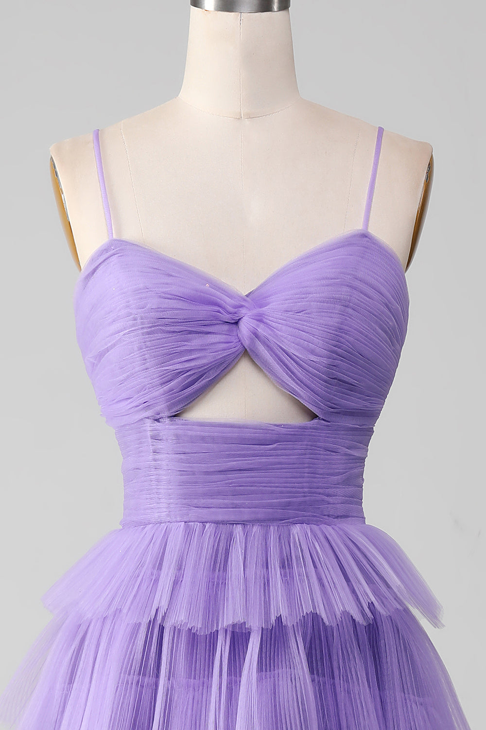 Robe de bal longue évasée en tulle violet à volants avec fente
