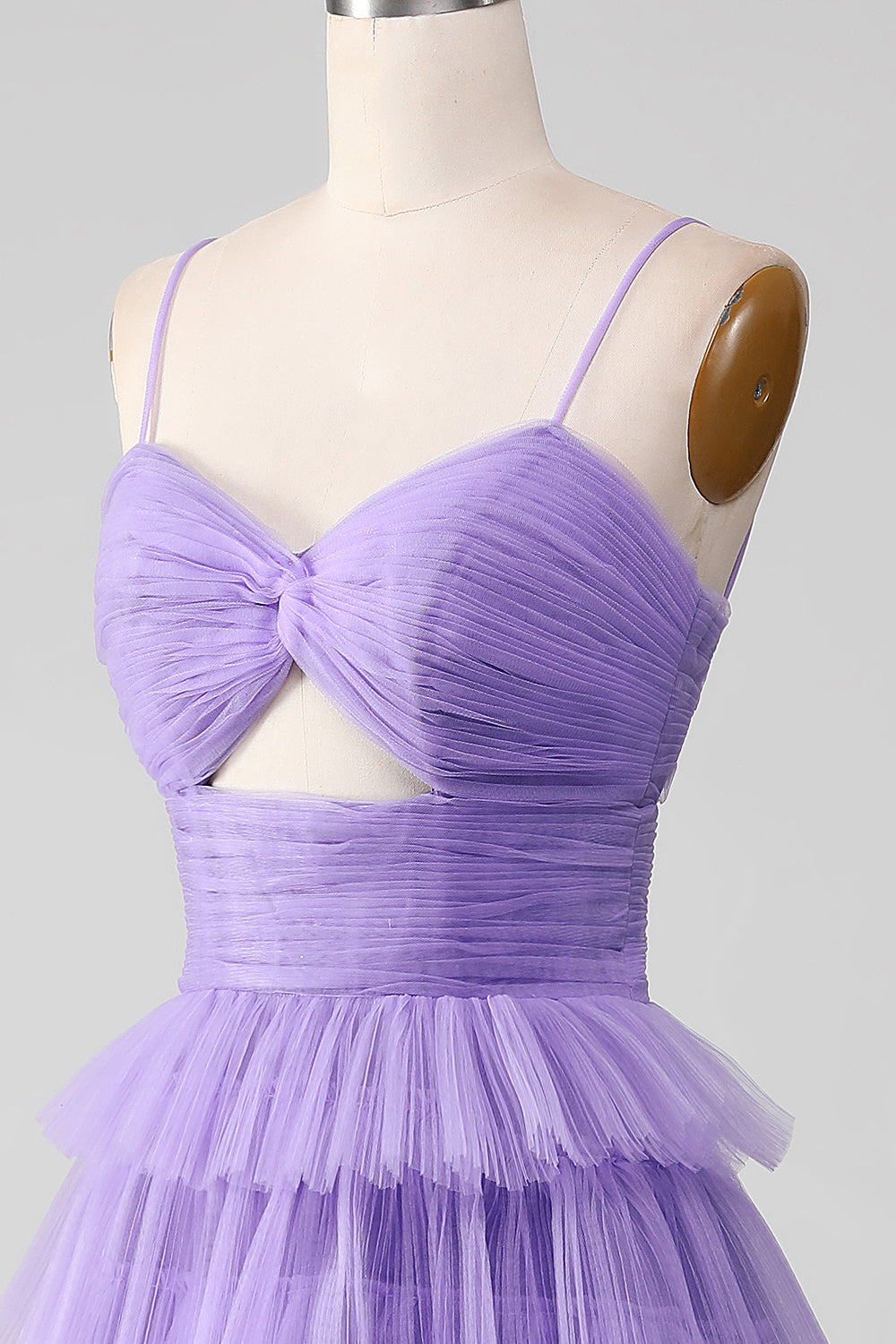 Robe de bal longue évasée en tulle violet à volants avec fente
