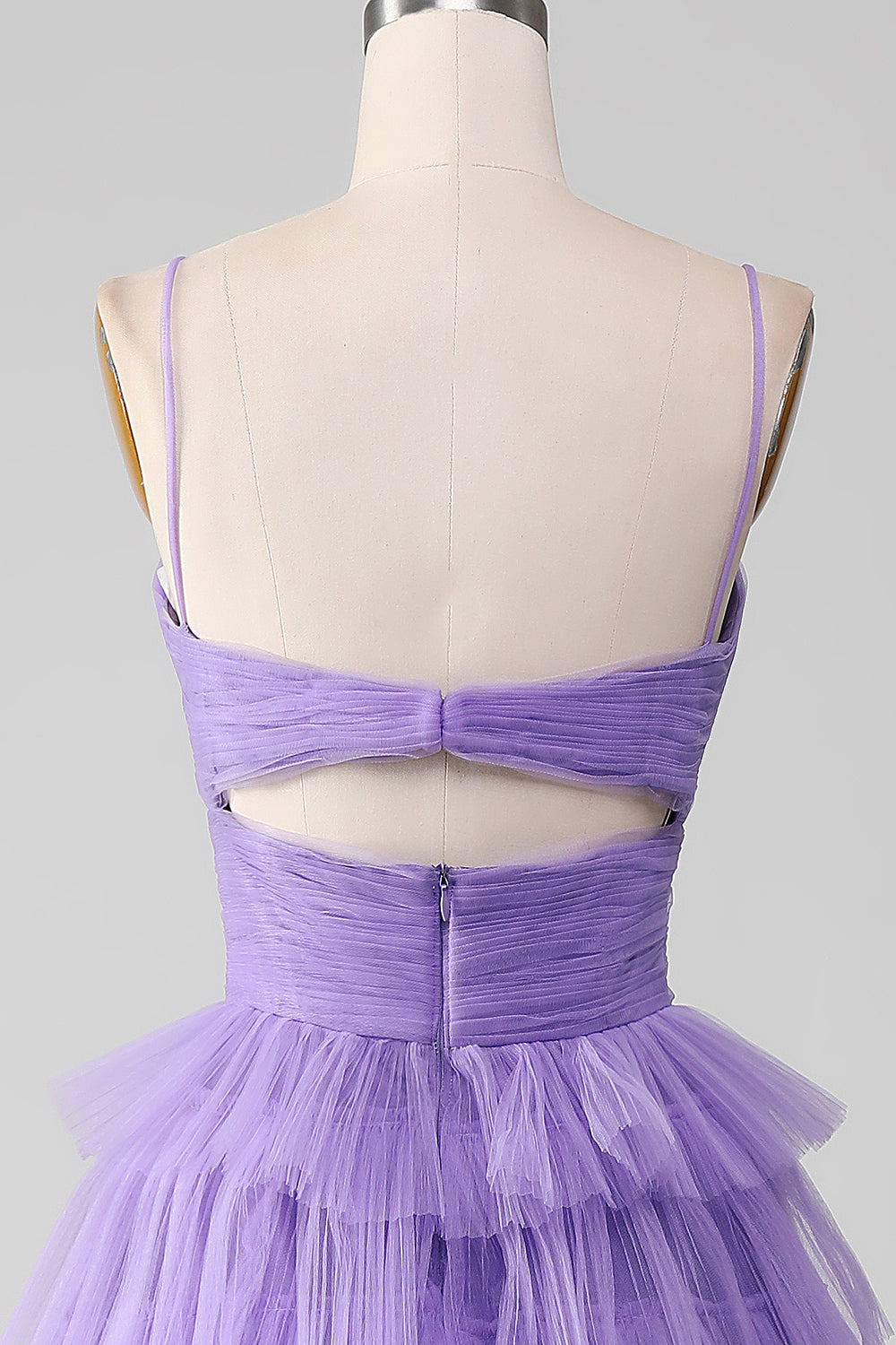 Robe de bal longue évasée en tulle violet à volants avec fente