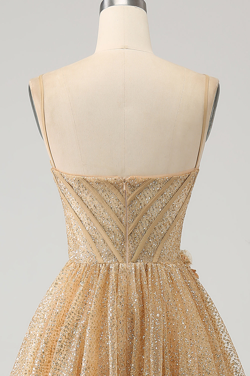 Robe de bal longue corset dorée à paillettes avec fleurs