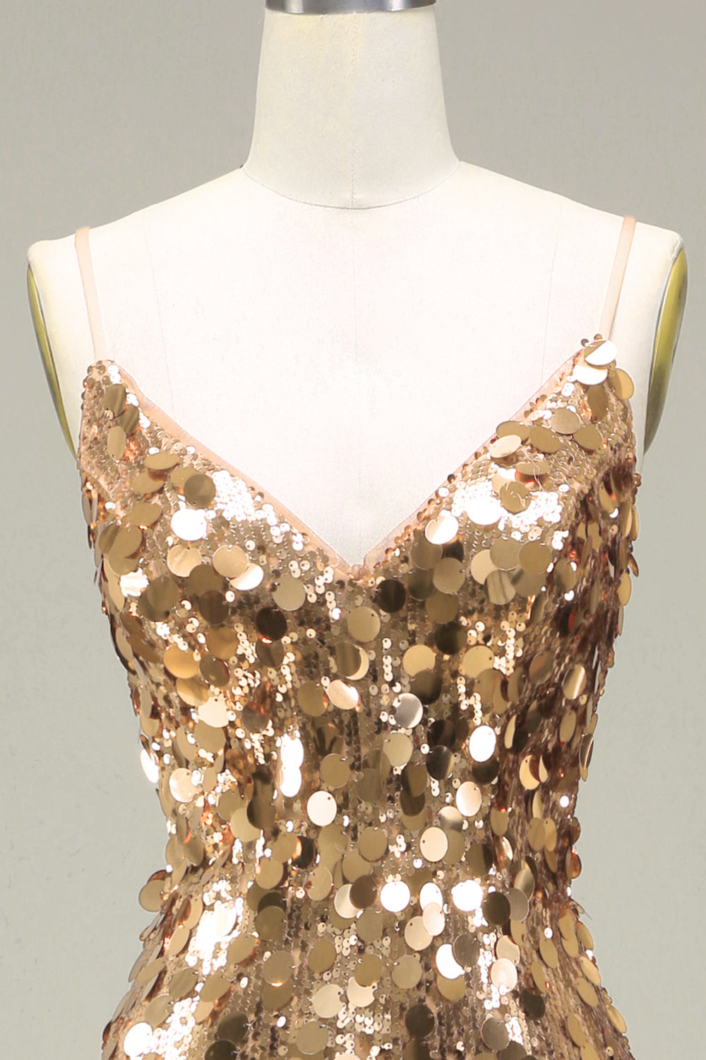 Robe de bal sirène en paillettes dorées scintillantes avec fente