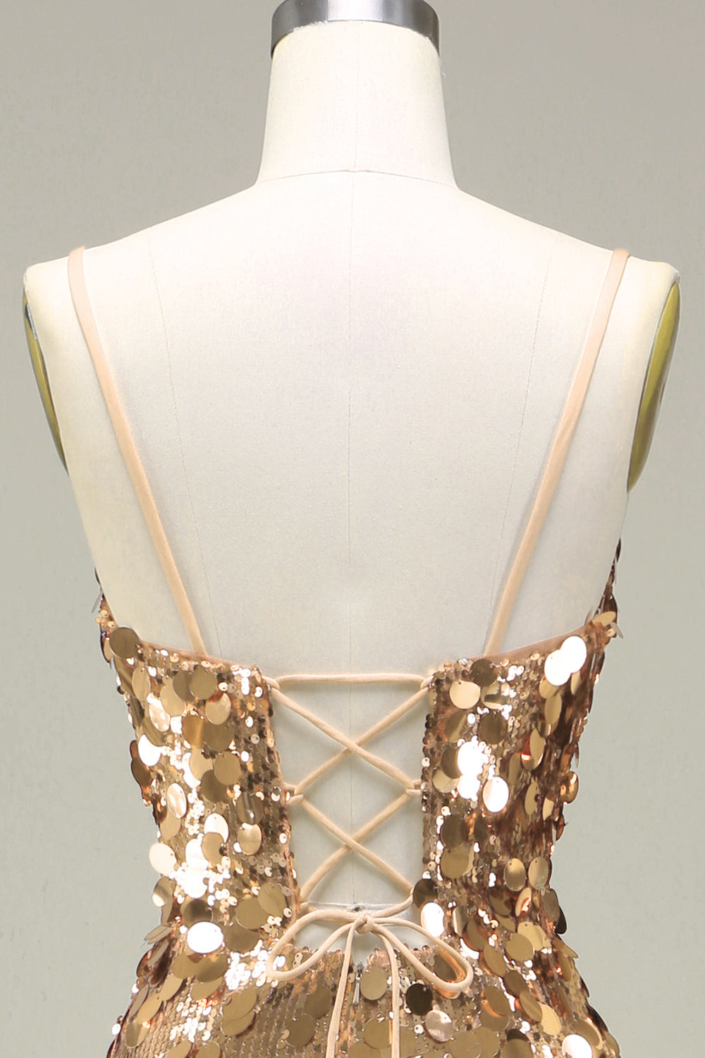 Robe de bal sirène en paillettes dorées scintillantes avec fente