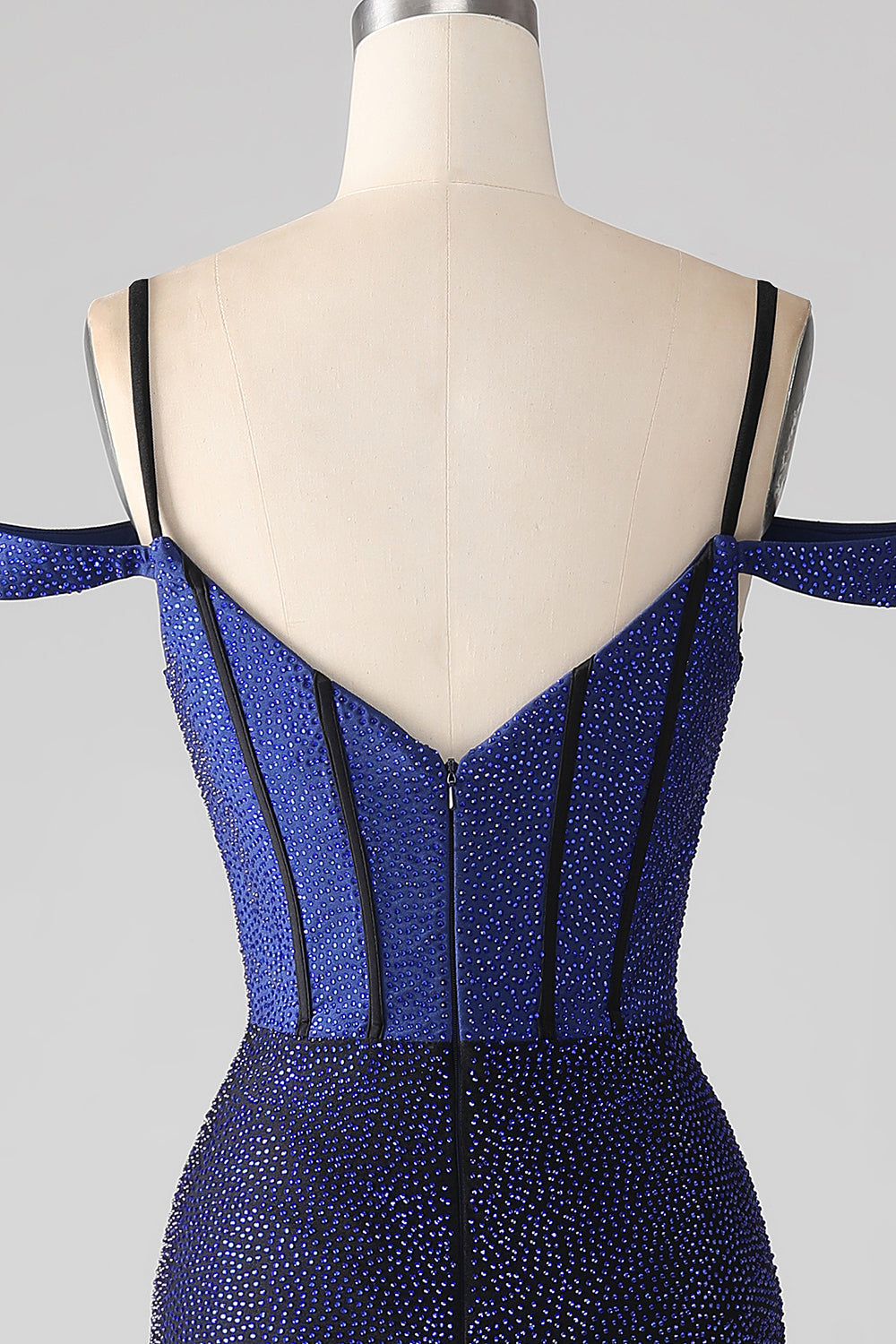 Robe de bal longue en corset sirène bleu marine scintillant avec fente