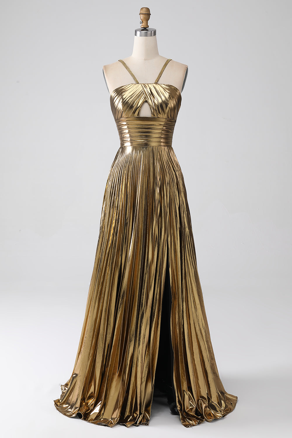 Robe de bal plissée, ligne A, couleur rose vif, avec bretelles fines, fente et paillettes