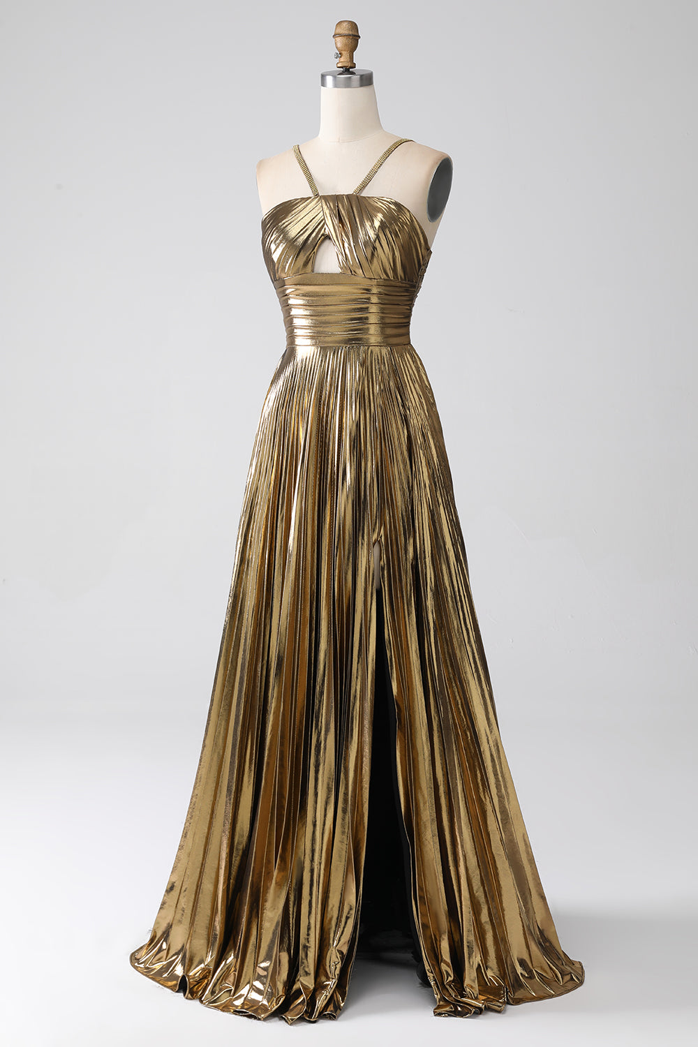 Robe de bal plissée, ligne A, couleur rose vif, avec bretelles fines, fente et paillettes