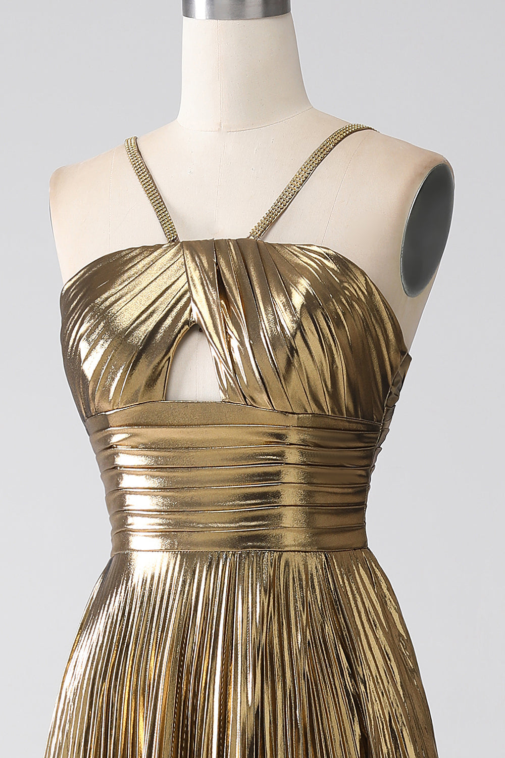 Robe de bal plissée, ligne A, couleur rose vif, avec bretelles fines, fente et paillettes