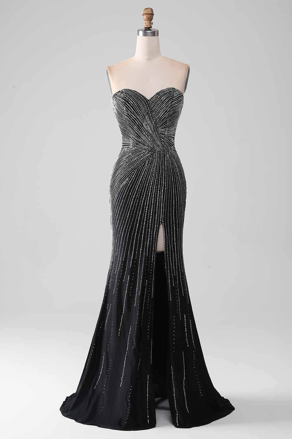 Robe de bal sirène bustier noire à paillettes avec fente