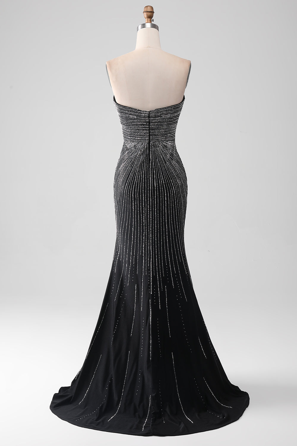 Robe de bal sirène bustier noire à paillettes avec fente
