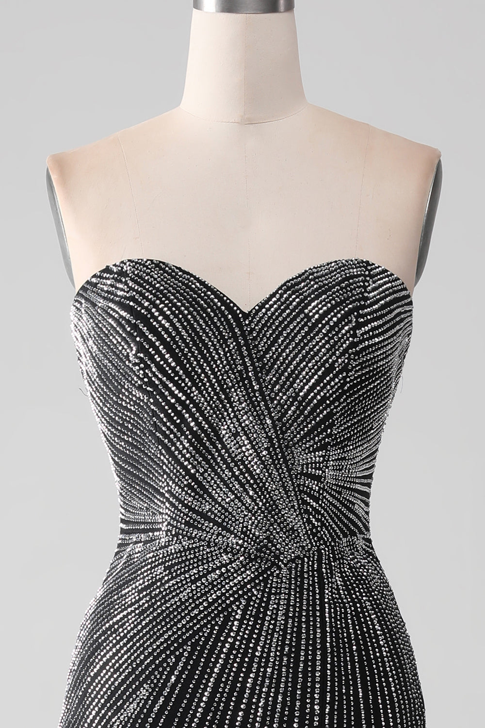 Robe de bal sirène bustier noire à paillettes avec fente