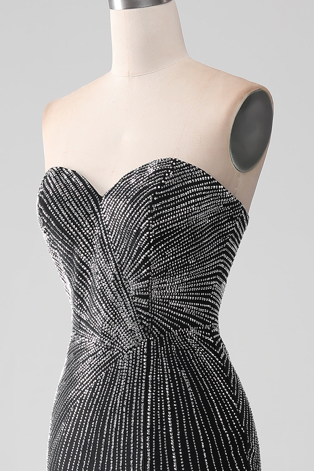 Robe de bal sirène bustier noire à paillettes avec fente