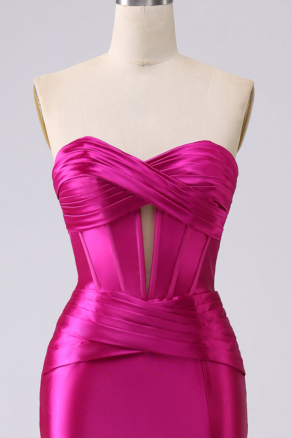 Robe de bal longue corsetée cœur sirène fuchsia pailletée avec fente