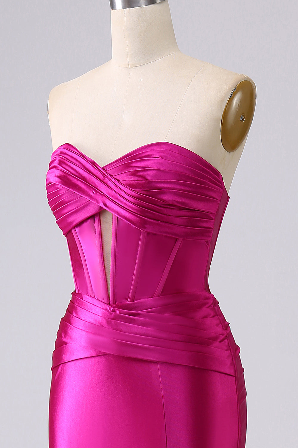 Robe de bal longue corsetée cœur sirène fuchsia pailletée avec fente