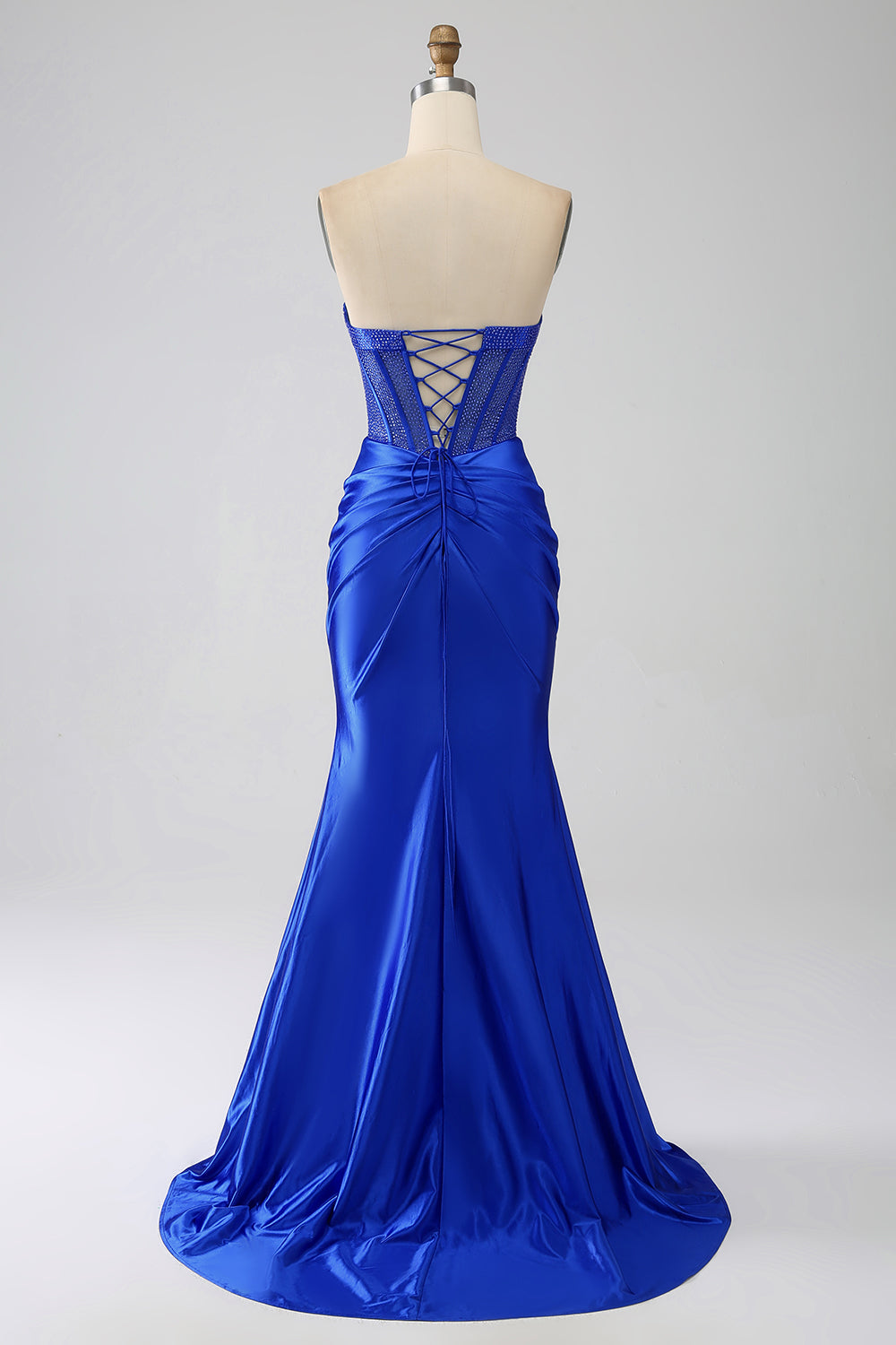 Robe de bal bustier bleue roi sirène avec perles