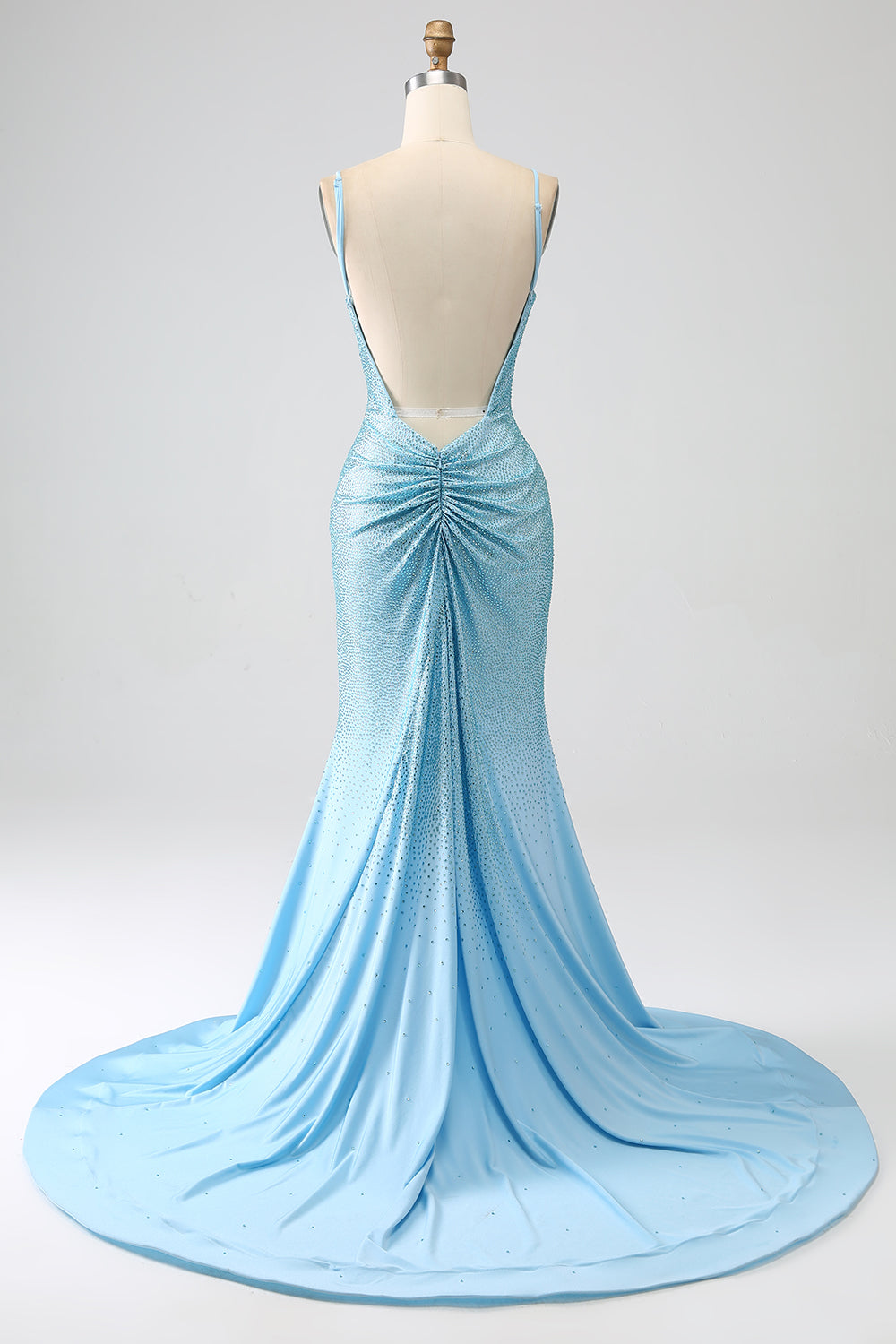Robe de bal de sirène longue, vert foncé chatoyant, perlée avec fente