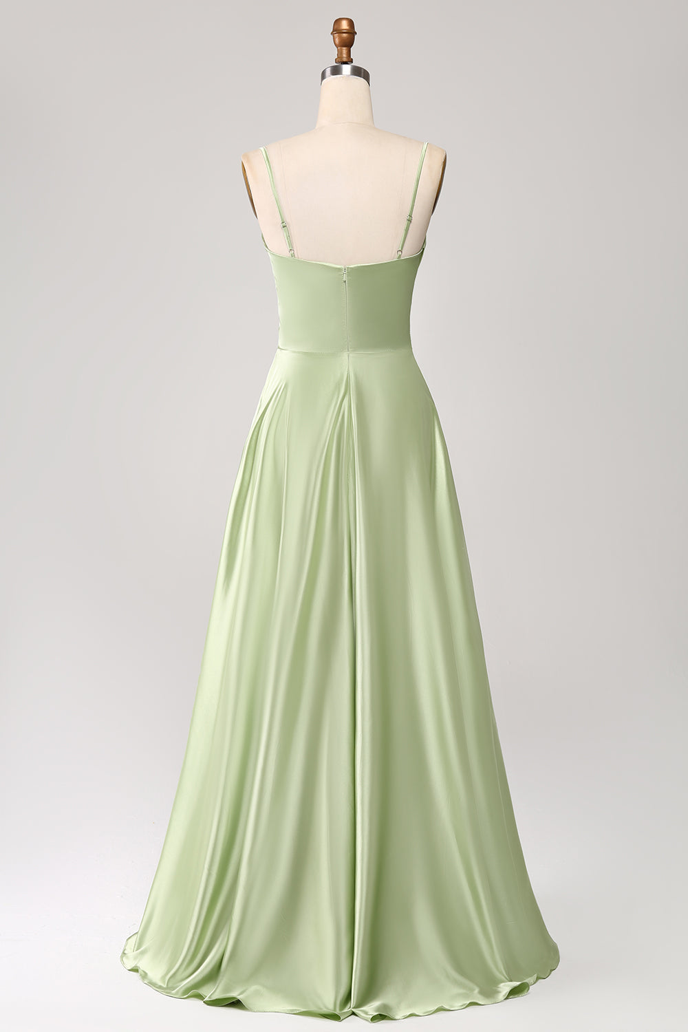 Robe de bal longue en satin coupe A à col bénitier Dusty Sage