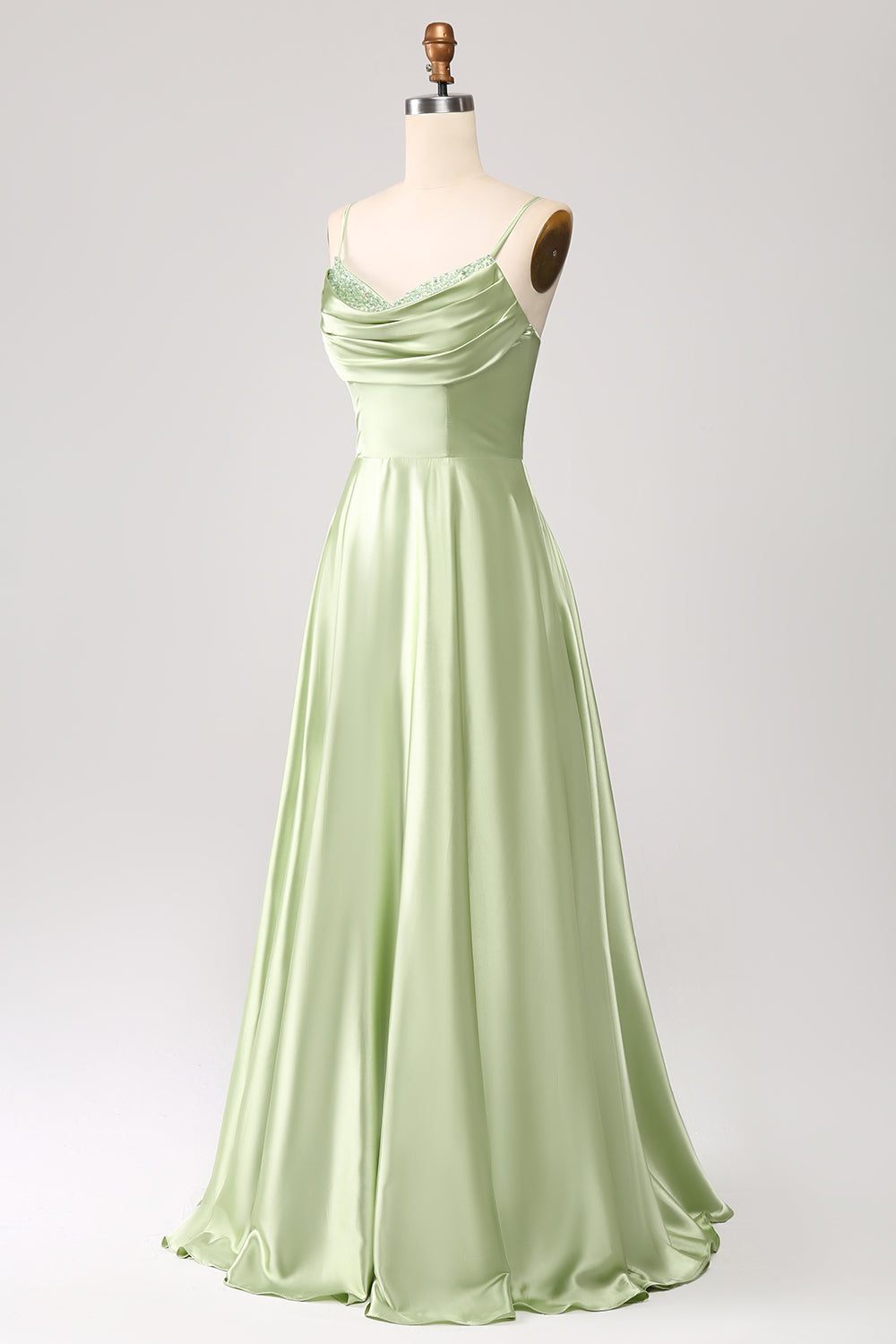 Robe de bal longue en satin coupe A à col bénitier Dusty Sage