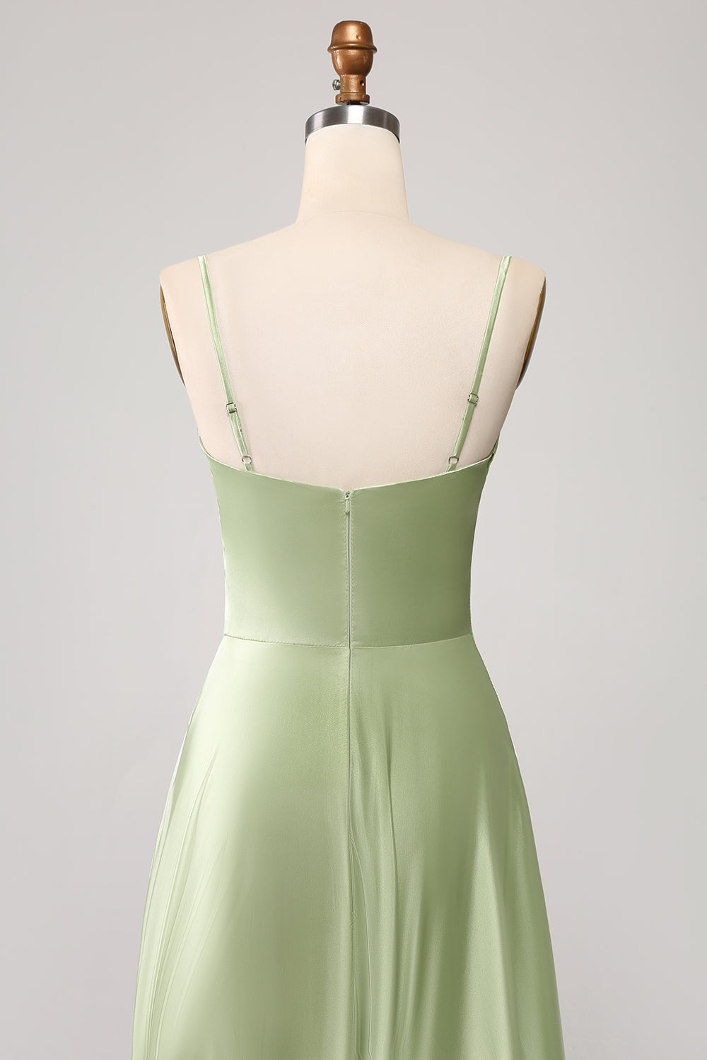 Robe de bal longue en satin coupe A à col bénitier Dusty Sage