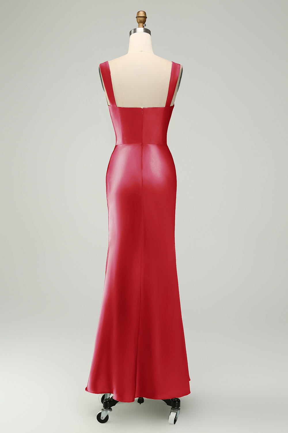 Vestido largo de sirena de satén verde con encaje de pestañas para dama de honor
