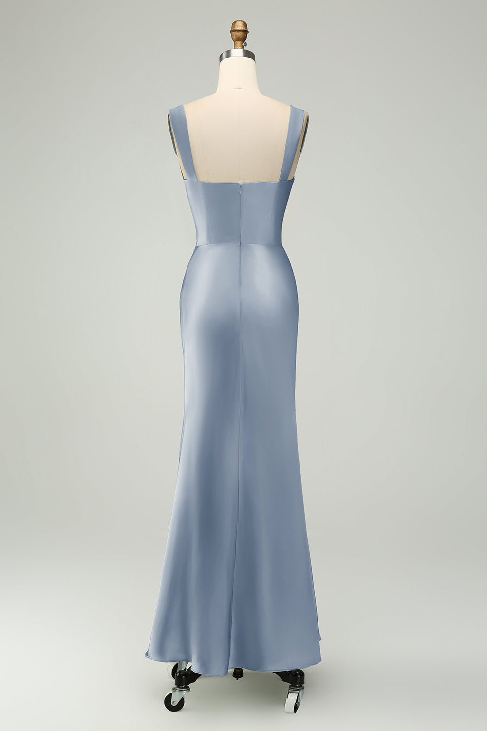 Vestido largo de sirena de satén verde con encaje de pestañas para dama de honor