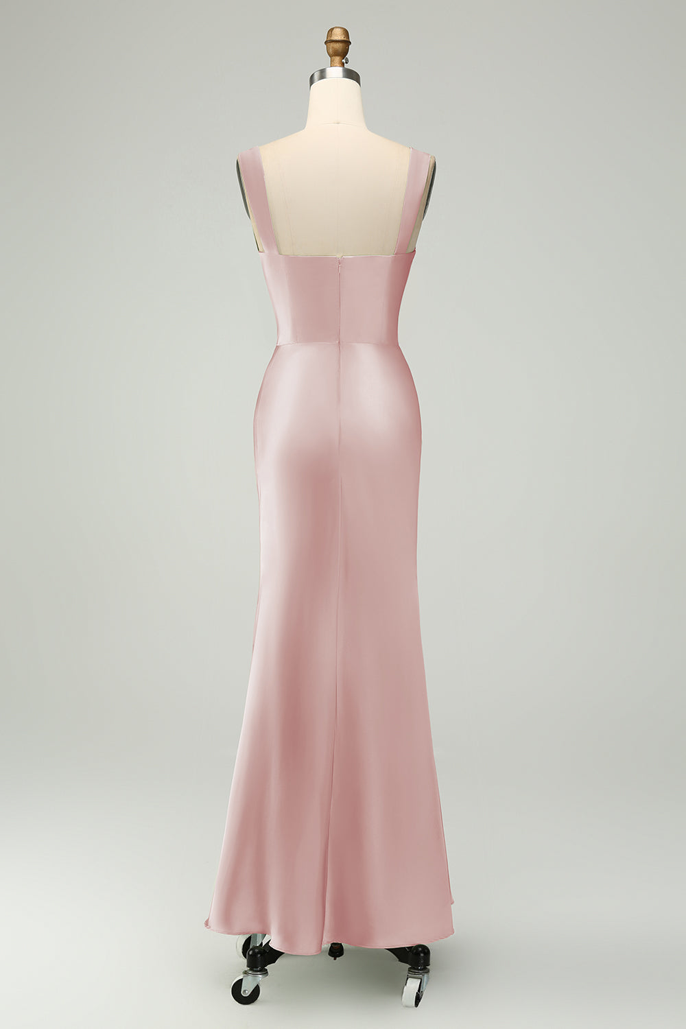 Vestido largo de sirena de satén verde con encaje de pestañas para dama de honor