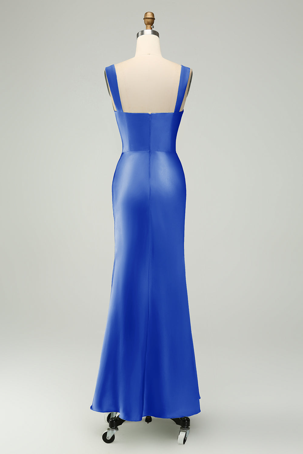Vestido largo de sirena de satén verde con encaje de pestañas para dama de honor