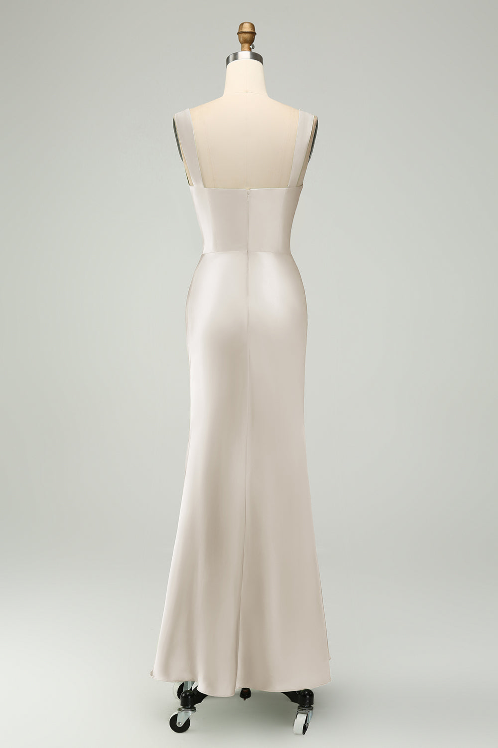Vestido largo de sirena de satén verde con encaje de pestañas para dama de honor