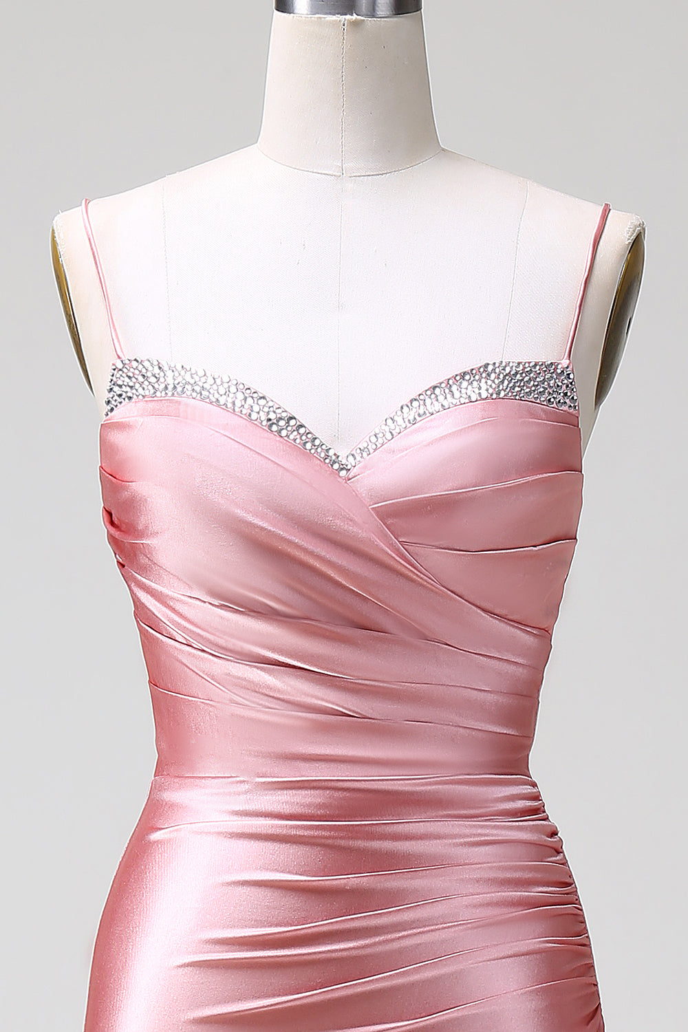 Blush Mermaid Spaghetti Strap Satin Prom Dress with Slit